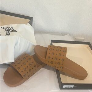 MCM Brown Slide Sandals